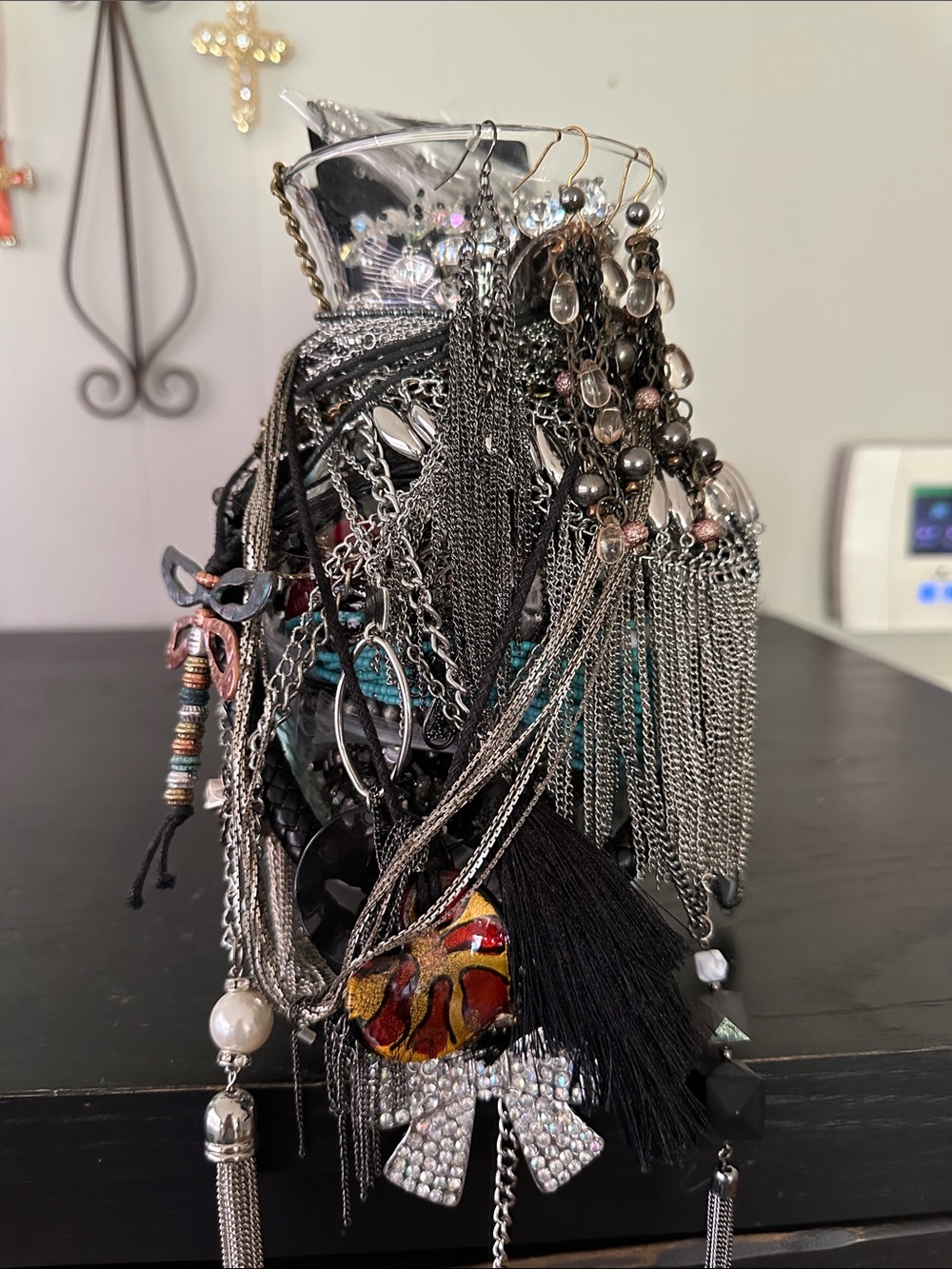 Mystery Jewelry Jar With Silver and Black Statement Necklaces